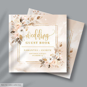 Neutral Autumn Boho Floral Gold Wedding Guest Book