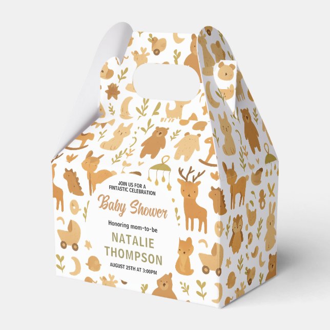 Neutral Baby Boy Shower | Cute Safari Animal Favour Box (Front Side)