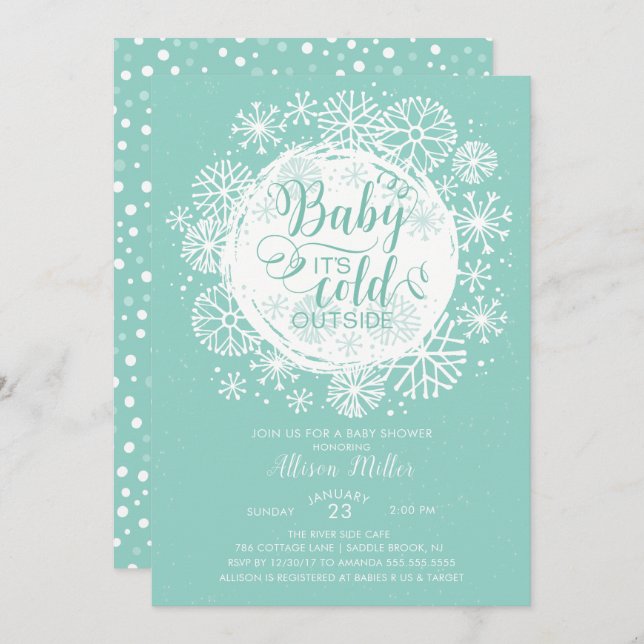 Neutral Baby It's Cold Outside Invitation (Front/Back)