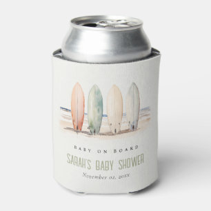 Neutral Baby On Board Surfboard Baby Shower Can Cooler