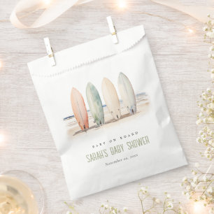 Neutral Baby On Board Surfboard Baby Shower Favour Bags