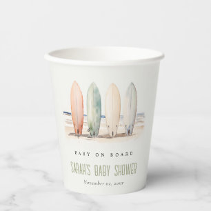 Neutral Baby On Board Surfboard Baby Shower Paper Cups