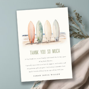 Neutral Baby On Board Surfboard Baby Shower Thank You Card