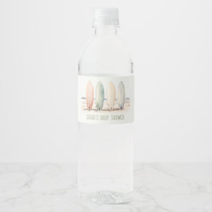 Neutral Baby On Board Surfboard Baby Shower Water Bottle Label