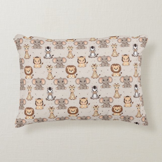 Neutral Baby Safari Pattern Decorative Cushion (Front)