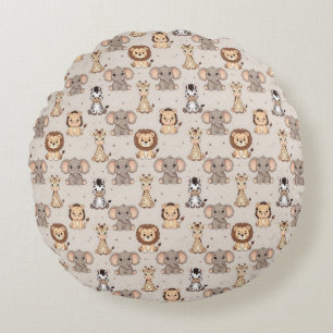 Neutral Baby Safari Pattern Round Cushion
