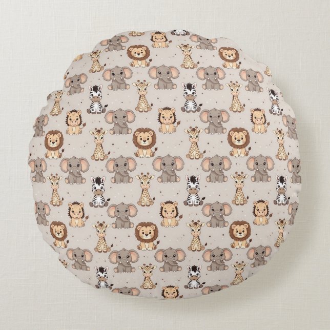 Neutral Baby Safari Pattern Round Cushion (Front)