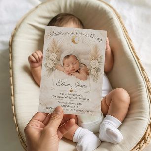 Neutral Baby Shower Boho Floral Moon Baby Sprinkle Invitation
