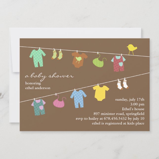 Neutral Baby Shower Brown Flat Invitation (Front)
