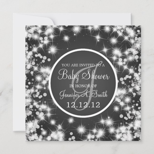 Neutral Baby Shower Elegant Winter Sparkle Black Invitation (Front)