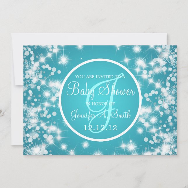Neutral Baby Shower Elegant Winter Sparkle Blue Invitation (Front)