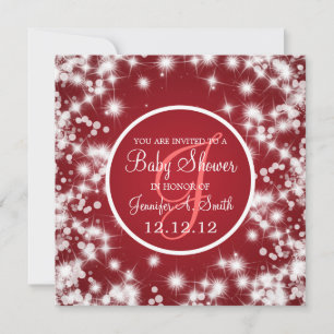Neutral Baby Shower Elegant Winter Sparkle Red Invitation