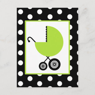 Neutral Baby Shower - Green Carriage & Polka Dots Invitation