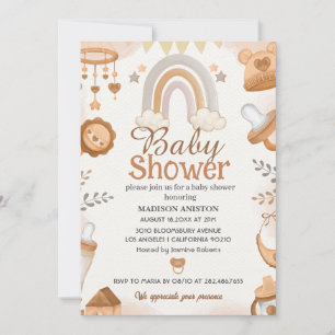 Neutral Baby Shower Invitation Cute Boho Rainbow