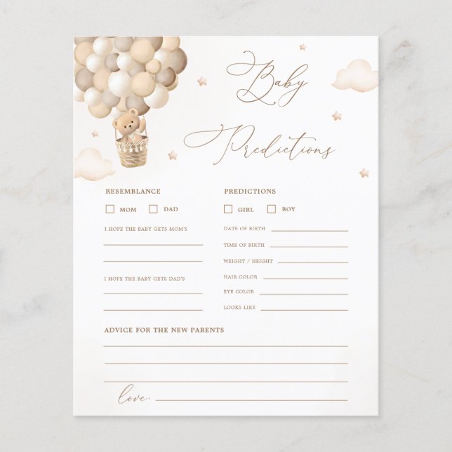 Neutral Baby Shower Predictions and Advice Game (Front)