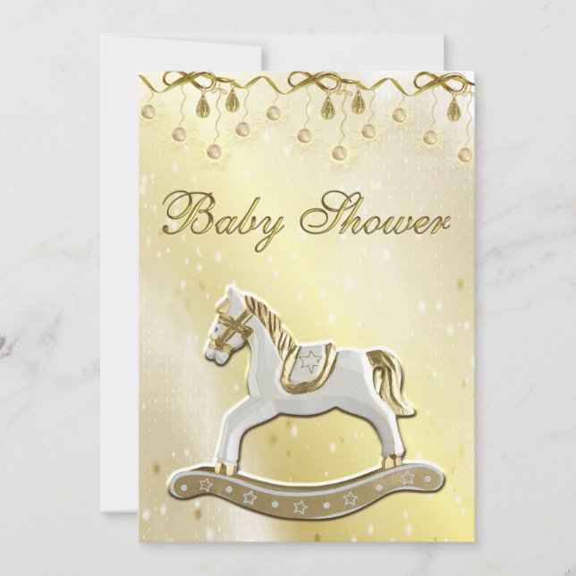 Neutral Baby Shower Rocking Horse Invitation (Front)