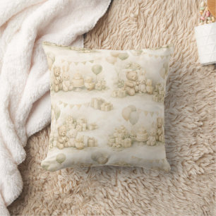 Neutral Baby Shower Teddy Bear Party Pattern Cushion