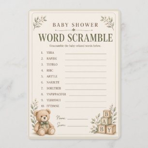 Neutral Baby Shower Word Scramble Game Answer Invitation