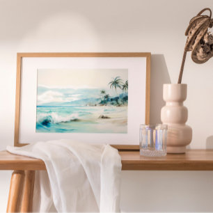 Neutral Beach Watercolor Painting Poster