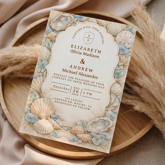 Neutral Beach Wreath Wedding Invitation (Creator Uploaded)