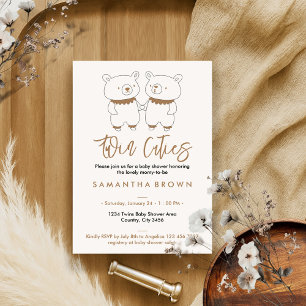 Neutral Bear Twins Baby Shower Invitation