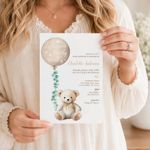 Neutral Bearly Wait Eucalyptus Baby Shower Invite