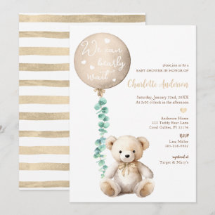 Neutral Bearly Wait Eucalyptus Baby Shower Invite