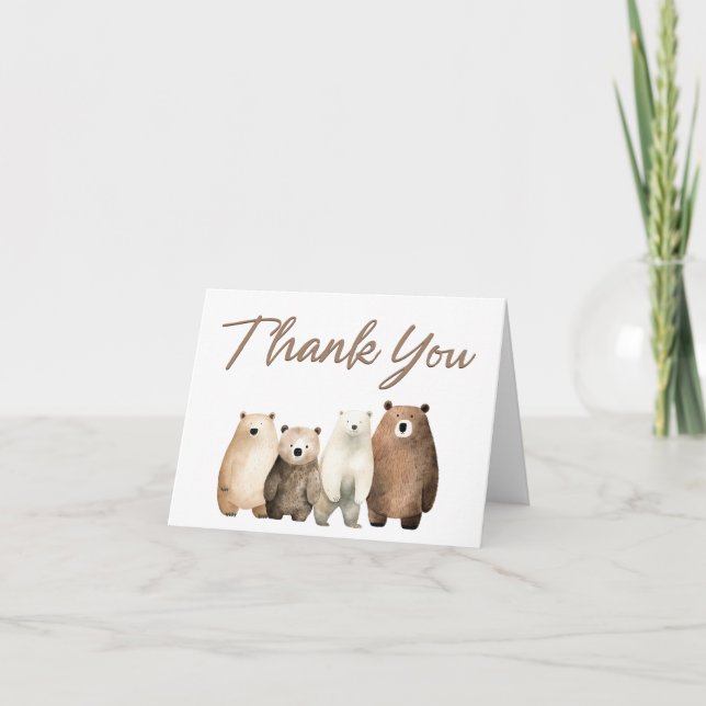 Neutral Bearly Wait Teddy Bear Baby Shower Blank Thank You Card (Front)