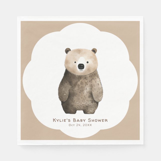 Neutral Bearly Wait Teddy Bear Baby Shower Napkin (Front)