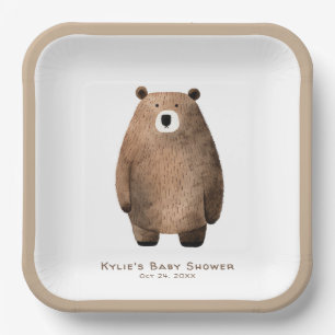 Neutral Bearly Wait Teddy Bear Baby Shower Paper Plate