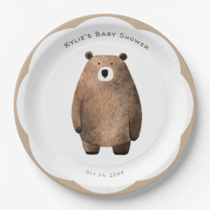 Neutral Bearly Wait Teddy Bear Baby Shower Paper Plate