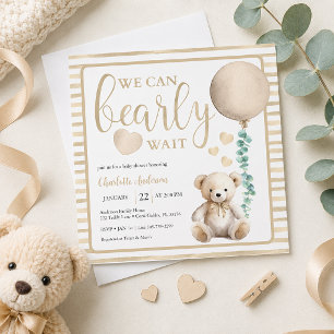 Neutral Bearly Wait Teddy Bear Shower Invite