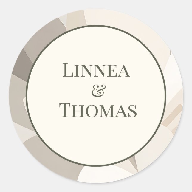 Neutral Beige Abstract Modern Editorial Wedding Classic Round Sticker (Front)