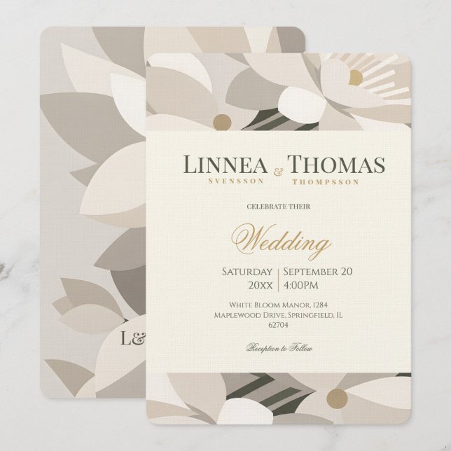 Neutral Beige Abstract Modern Editorial Wedding Invitation (Front/Back)