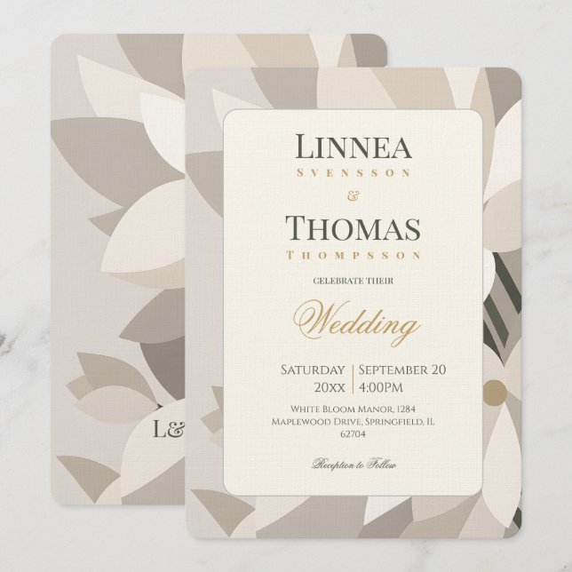 Neutral Beige Abstract Modern Editorial Wedding Invitation (Front/Back)