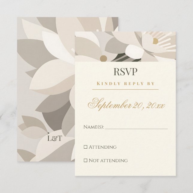 Neutral Beige Abstract Modern Editorial Wedding RSVP Card (Front/Back)