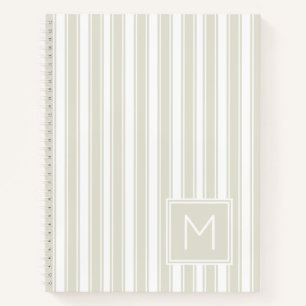 Neutral Beige and White Ticking Stripe Monogram Notebook