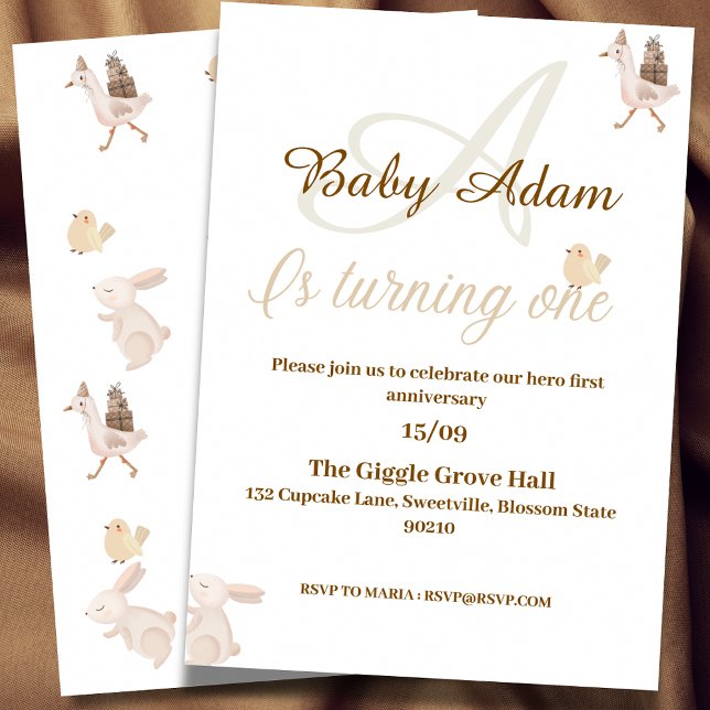 Neutral beige Baby Boy First Birthday Invitation (Creator Uploaded)
