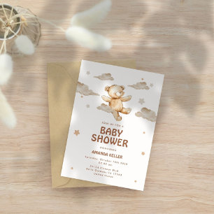 Neutral Beige Bear Baby Shower Invitation