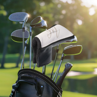 Neutral Beige Bold Script Monogram and Name Golf Head Cover