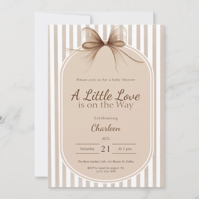 Neutral Beige Bow Baby Shower Invitation (Front)