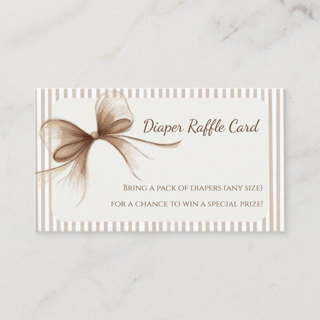 Neutral Beige Bow Diaper Raffle Card (Front)