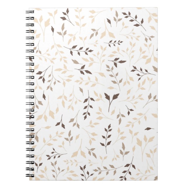 Neutral Beige Brown Botanical Leaf Pattern Notebook (Front)