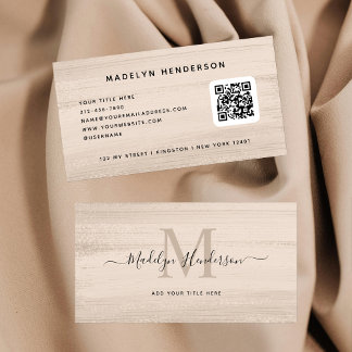 Neutral Beige Brush Strokes Modern Brush QR Code Business Card