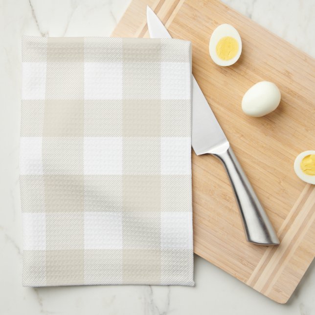 Neutral Beige Buffalo Check Plaid Rustic Farmhouse Tea Towel (Quarter Fold)