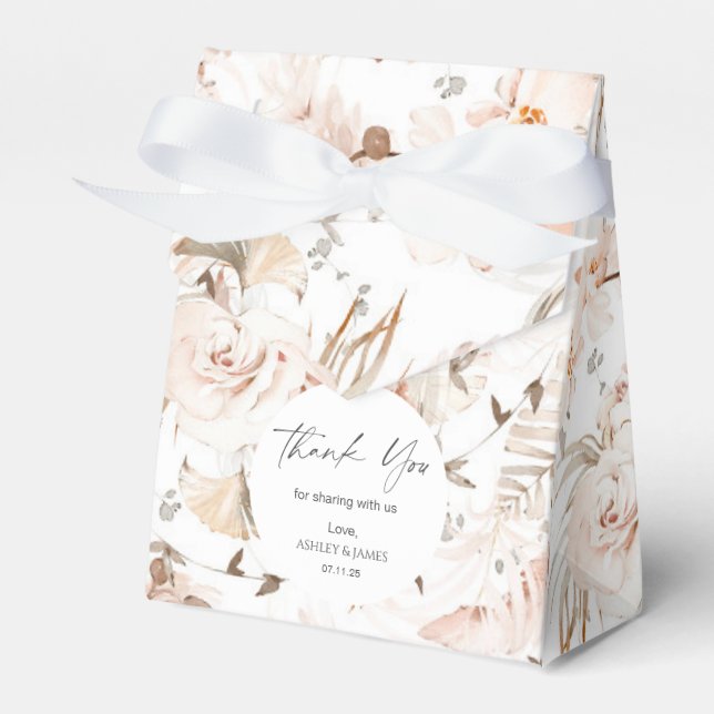 Neutral beige elegant floral garden wedding favour favour box (Front Side)