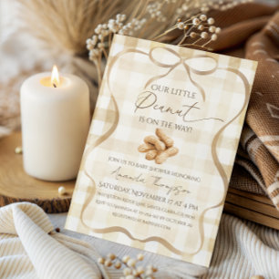 Neutral Beige Gingham Little Peanut Baby Shower Invitation