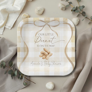 Neutral Beige Gingham Little Peanut Baby Shower Paper Plate