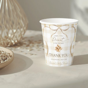 Neutral Beige Gingham Peanut Baby Shower Decor Paper Cups
