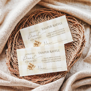 Neutral Beige Gingham Peanut Baby Shower Diaper Enclosure Card